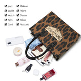 Animal print PU leather handbag with top handle and adjustable shoulder strap — rear view