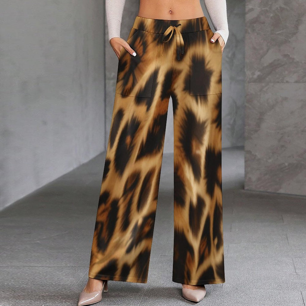 Rich and Rich Animal Print Brown Women’s Wide-Leg Pants