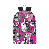 Pink unisex backpack with musical instruments print in 1200D nylon and spacious main compartment