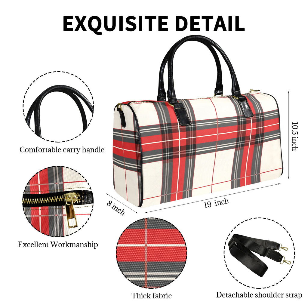 Rich and Rich Beige and Red Checkered Leather Premium 1200D Nylon Travel Bag for Gym & Travel