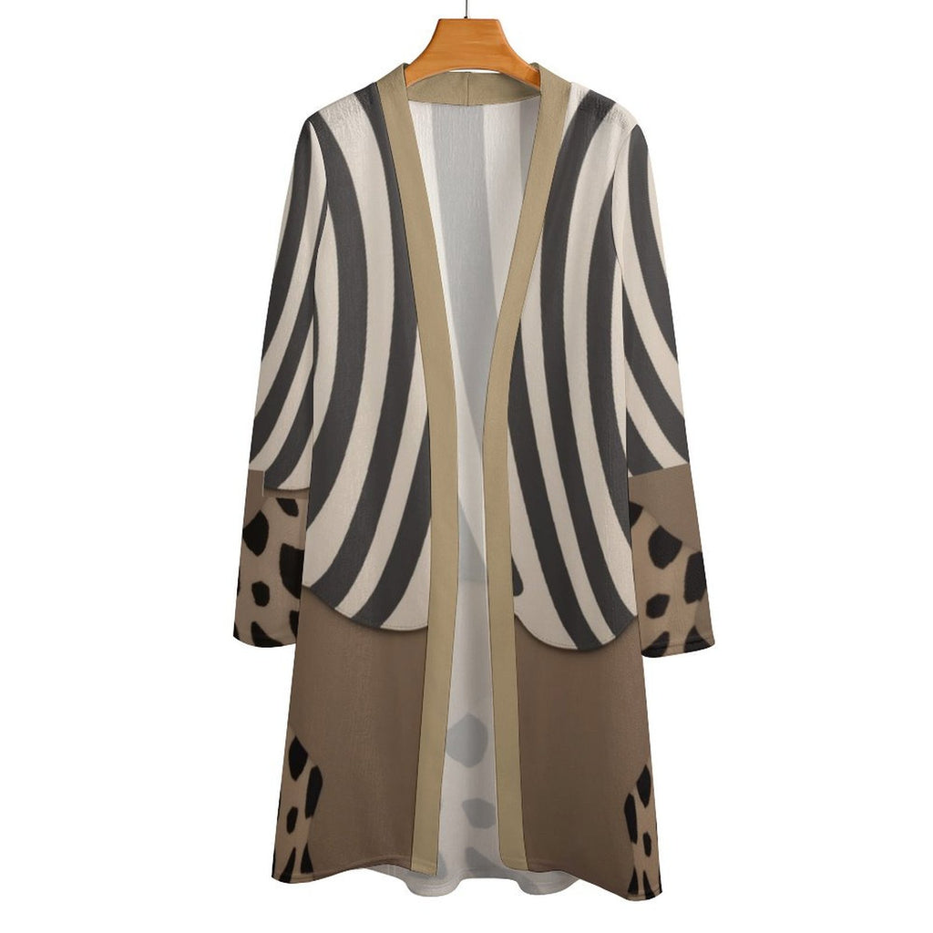 Rich and Rich Women's Brown and Beige Mid-Length Cardigan on mannequin