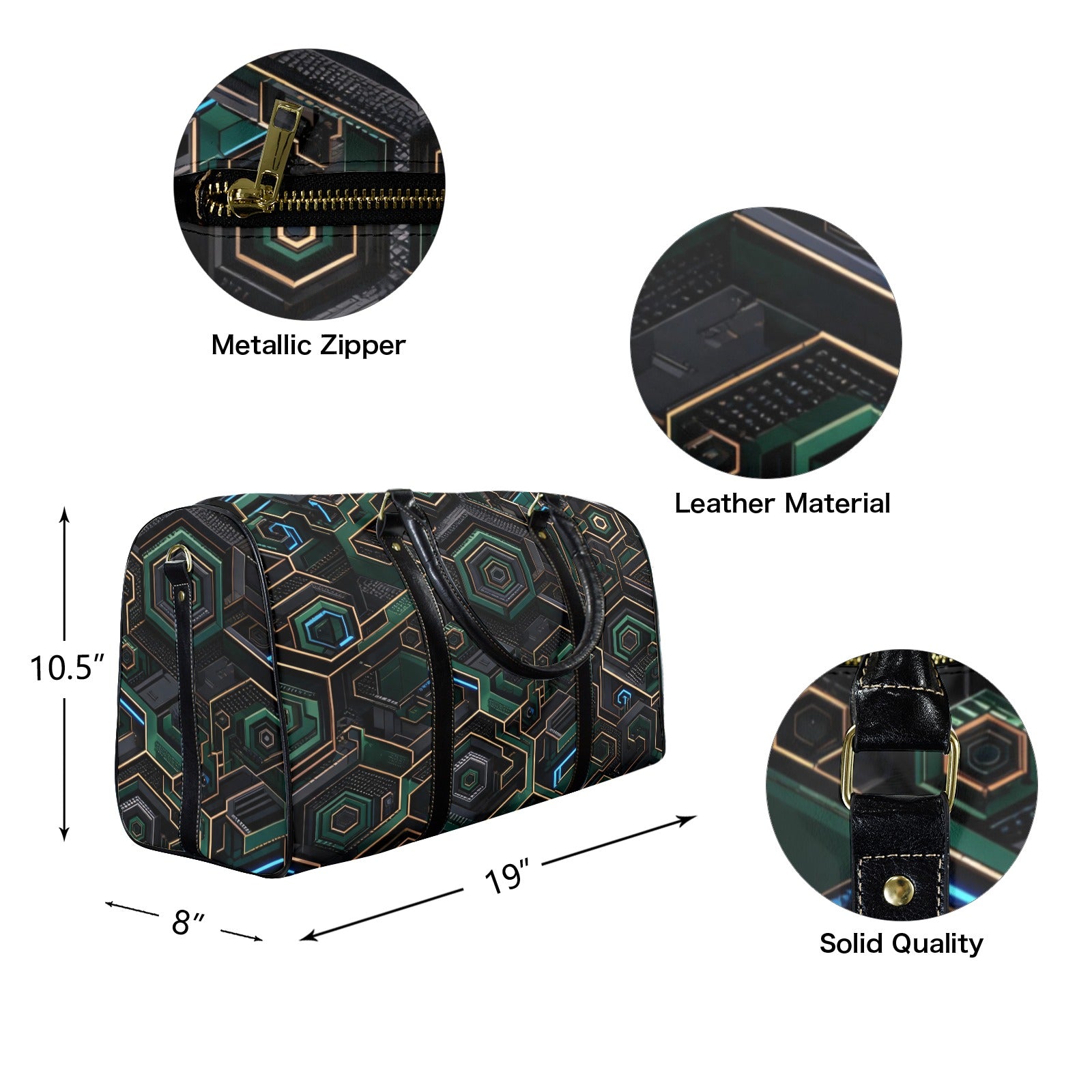 Rich and Rich Green Fractal Evolution PU Leather Travel Bag | Gym, Weekend & Carry-On Duffel Bag
