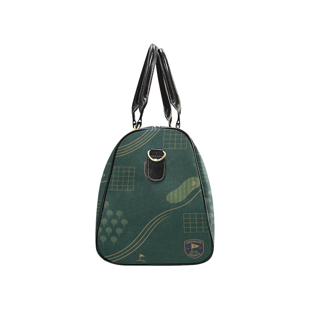 Green weekender duffel with PU leather handles, golf-inspired artwork, and a large main compartment — additional view 7