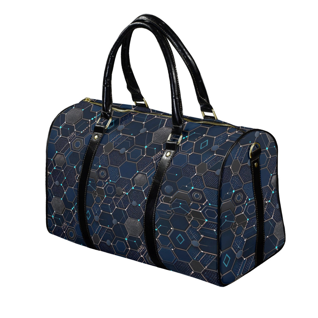 Rich and Rich Blue Hex Network PU Leather Travel Bag for Gym, Weekend & Long-Term Travel