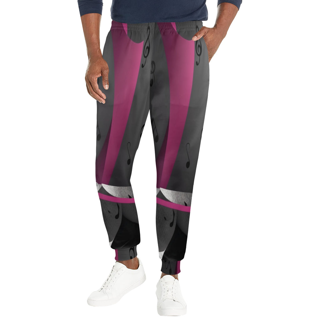 R&RH Magenta Musical Notes Men's Casual Sweatpants with tapered fit and drawstring waistband
