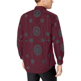 Men's long-sleeve burgundy geometric dress shirt with button-down collar and chest pocket — alternate view