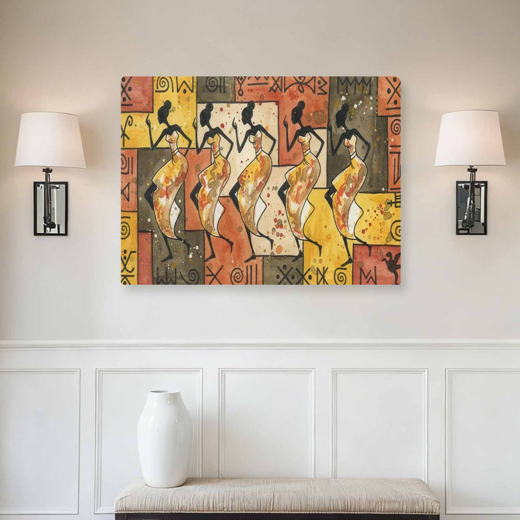 Rich and Rich African Gathering 32x24 vibrant canvas wall art with wooden frame