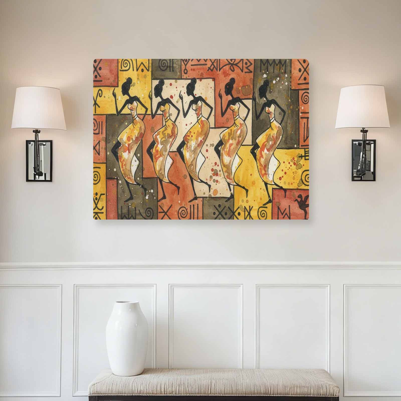 Rich and Rich African Gathering 32x24 vibrant canvas wall art with wooden frame