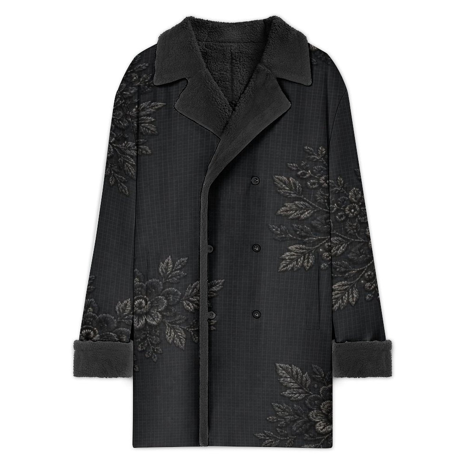 A Rich and Rich Men's Black Floral Double Breasted Coat