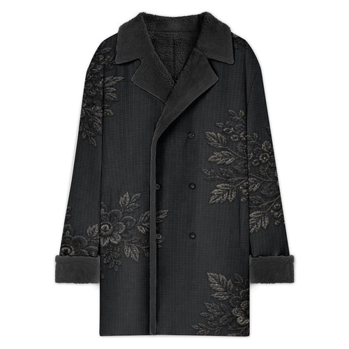 A Rich and Rich Men's Black Floral Double Breasted Coat