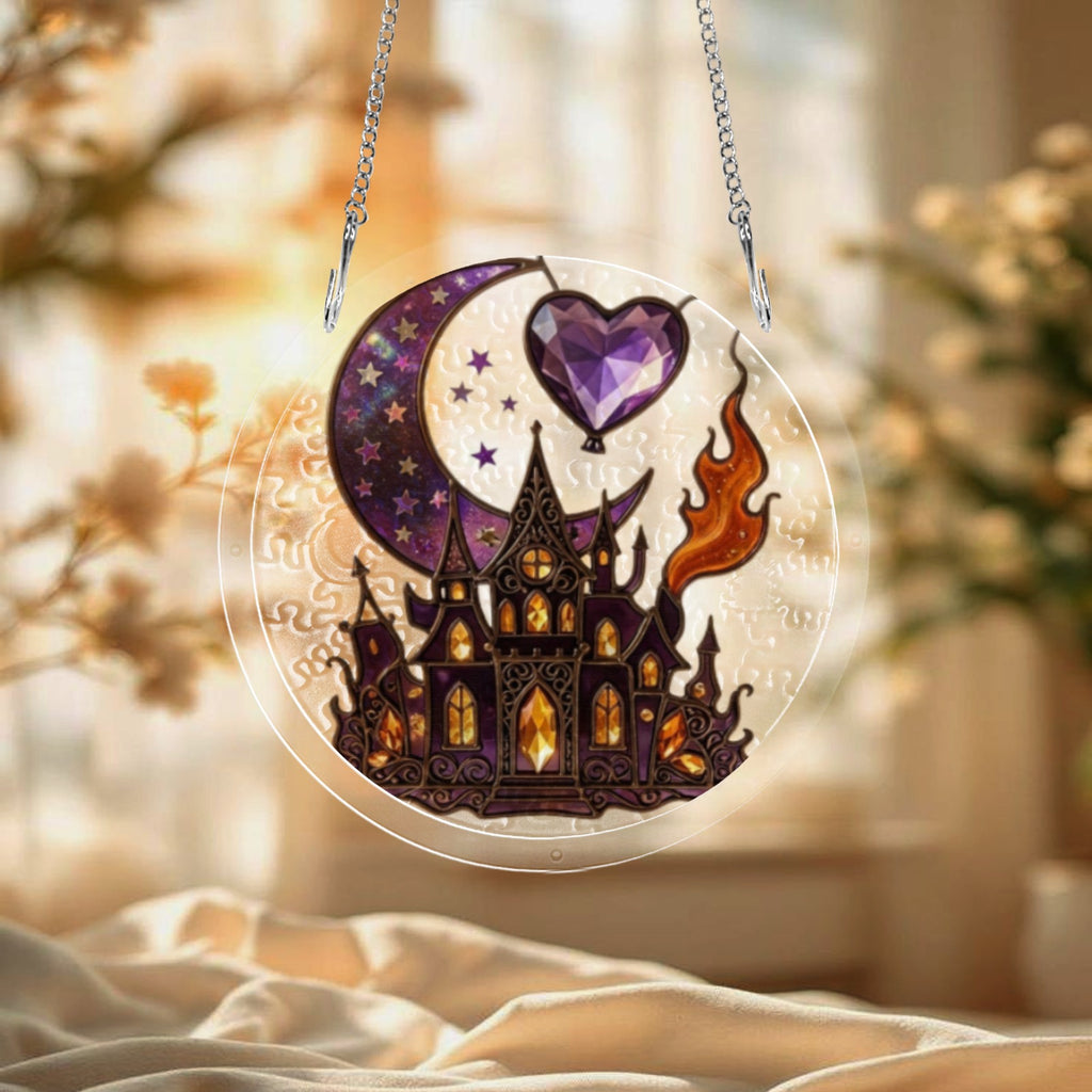 Rich and Rich Assembled Halloween Haunted House Round Acrylic Jigsaw Puzzle Window Ornament - Rich and Rich Homeopportunities