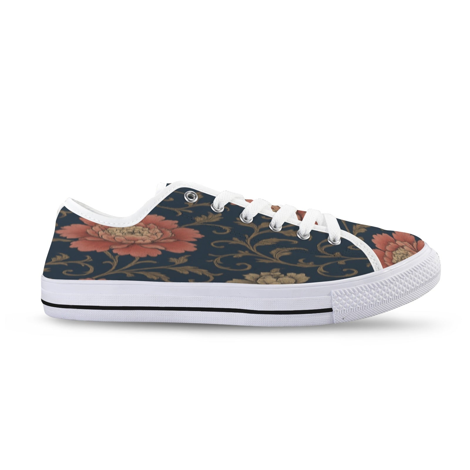 Blue floral low-top women's canvas sneaker with mesh and EVA insole and rubber outsole — additional view 7