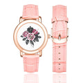 R&RH Pink Roses women's rose gold watch with leather strap