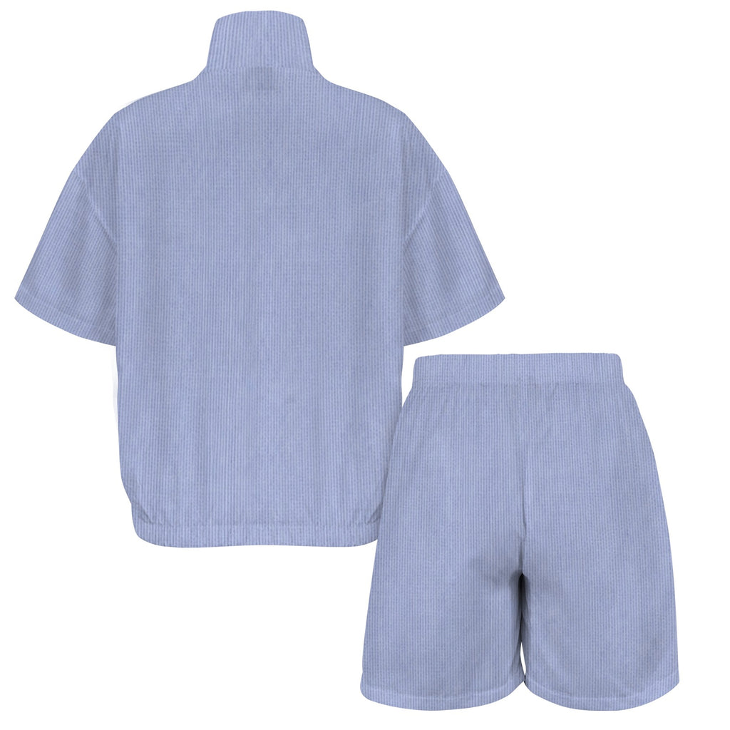 Rich and Rich Women’s Pastel Blue Windbreaker Short Set | Lightweight Summer Two-Piece Outfit with Zip-Up Jacket & Shorts