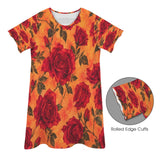 Rich and Rich Crimson Roses on Tangerine Women's Dress