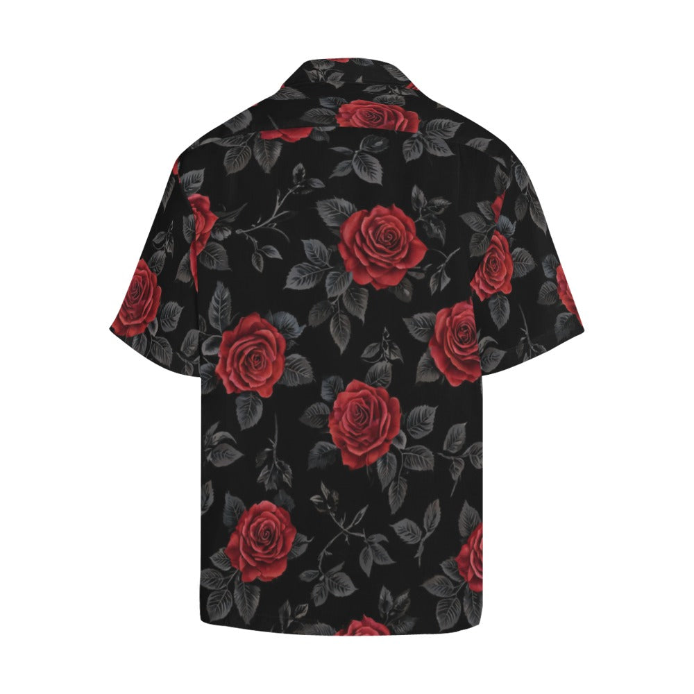Rich and Rich Men's Black Red Rose Designer Shirt