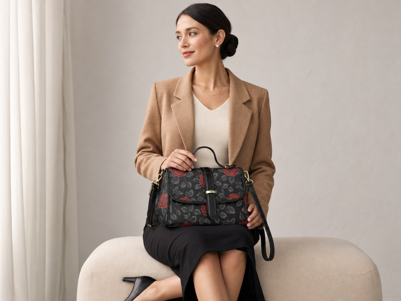 Rich and Rich Red Rose Women's Leather Satchel Bag
