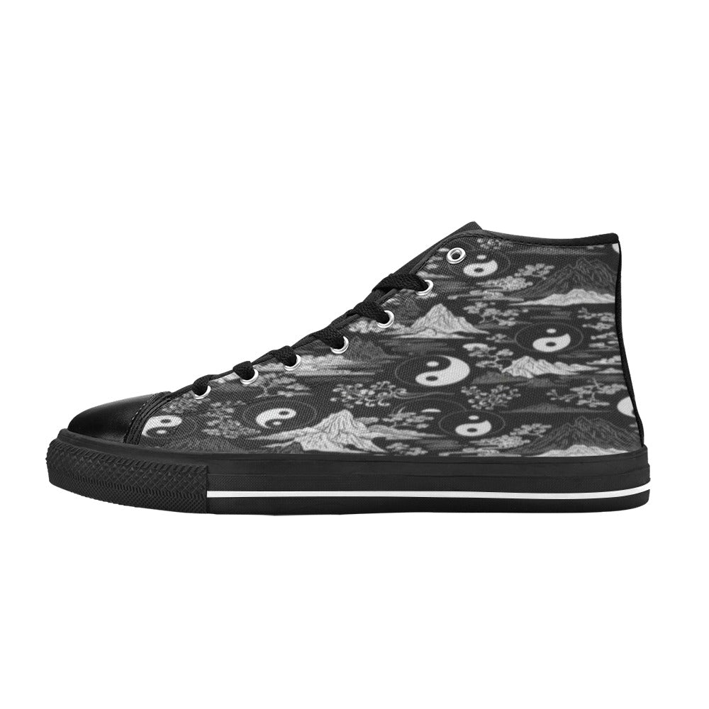 Rich and Rich Men's Feng Shui Black and White High Top Canvas Sneakers