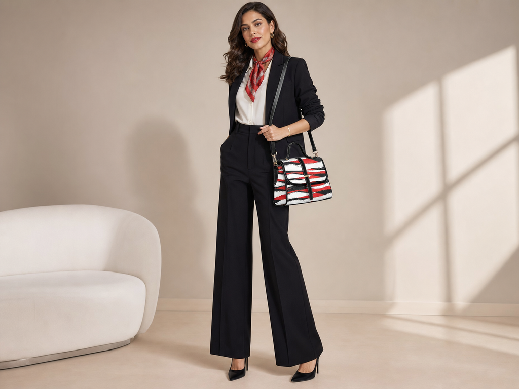 Rich and Rich Women's Red and Black Curve Leather Satchel Bag