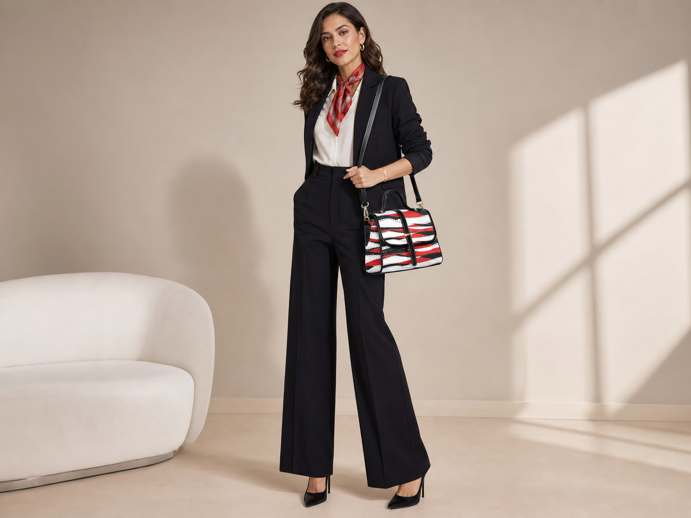 Rich and Rich Women's Red and Black Curve Leather Satchel Bag