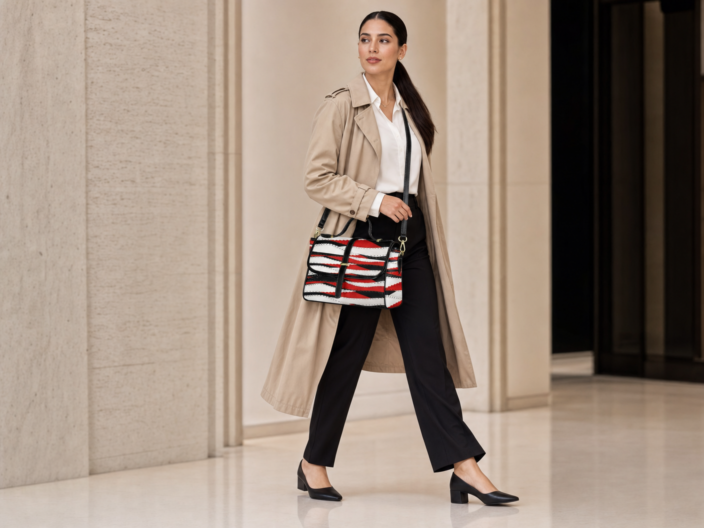 Rich and Rich Women's Red and Black Curve Leather Satchel Bag