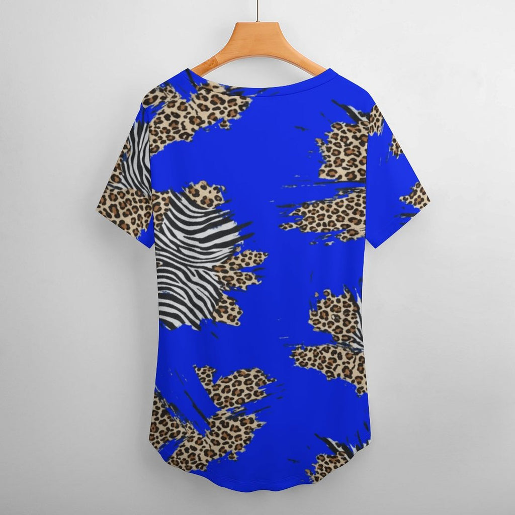 Rich and Rich Royal Blue Animal Print Women's Short-Sleeve V-Neck T-Shirt