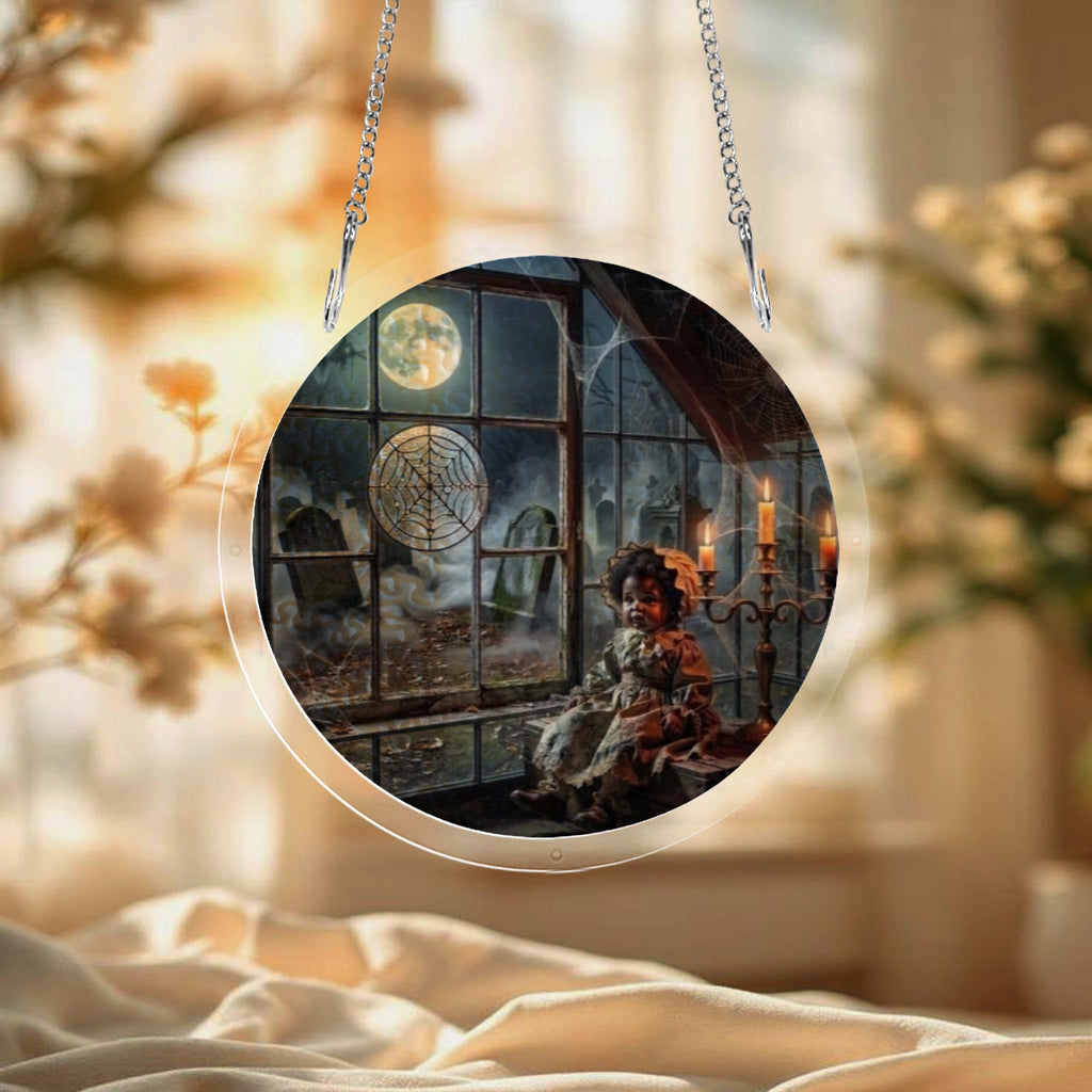 Rich and Rich Assembled Round Acrylic Haunted Graveyard Jigsaw Puzzle