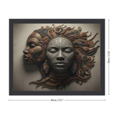 Small framed faces painting on wood framework with textured earthy tones, 15.7 x 11.8 inches — alternate view