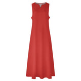 Sleeveless ankle-length red women's dress with slim fit and side pockets — product detail