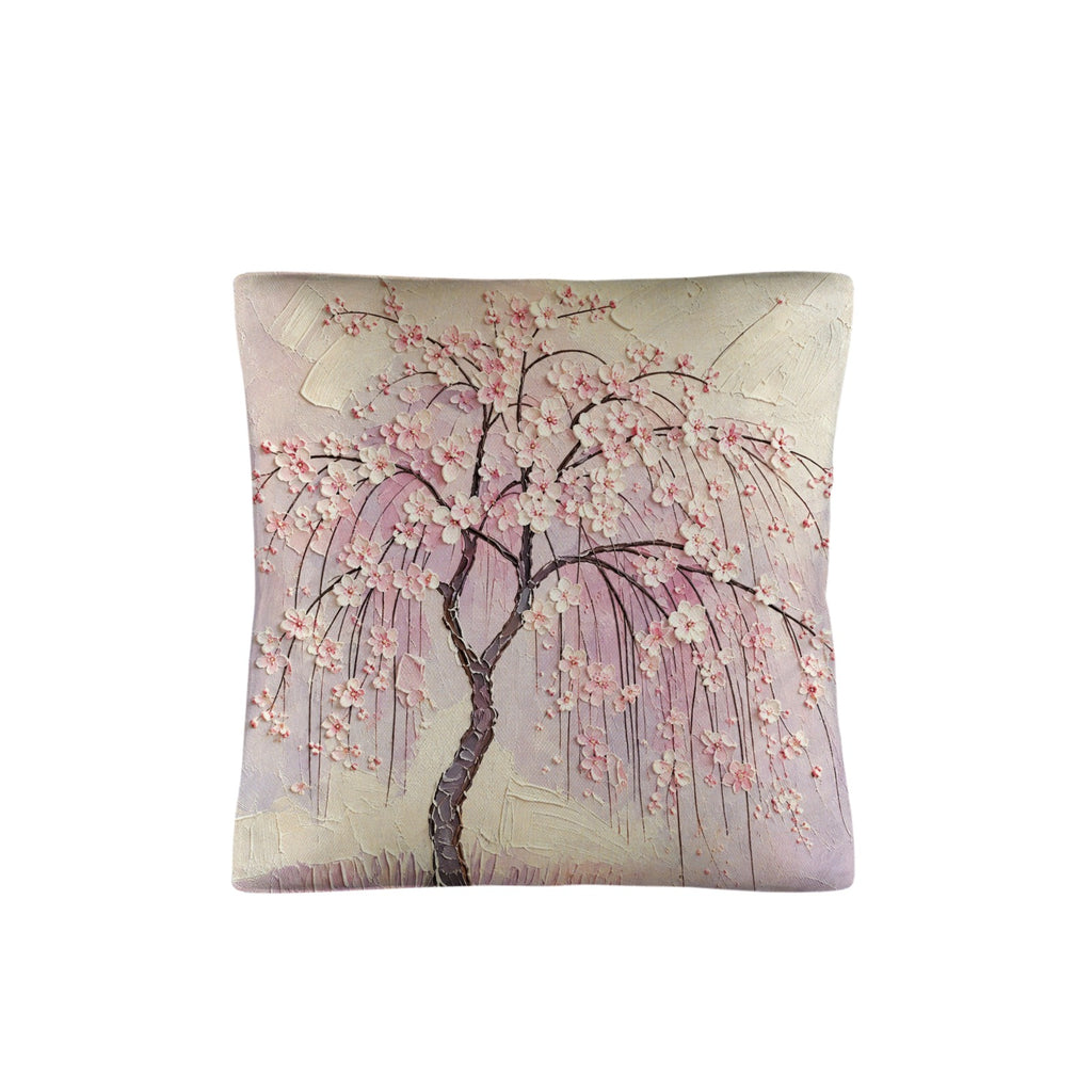 A Rich and Rich Cherry Blossom Tree Linen 18 x 18 inch Pillow with Pillow Core - Rich and Rich Homeopportunities