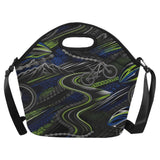 Black neoprene lunch bag with shoulder strap, top handle and cycling‑inspired design in large size — additional view 6