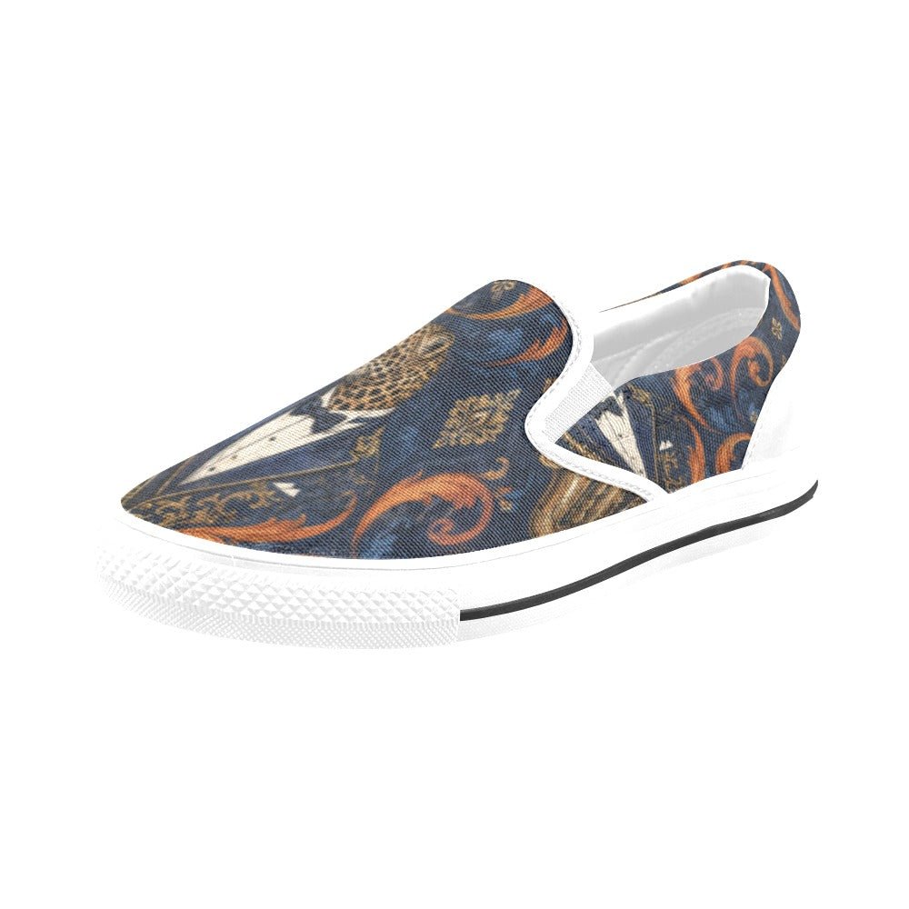 Rich and Rich Leopard Saxophone Women's Blue Slip-On Canvas Shoes - Rich and Rich Homeopportunities
