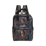 Graffiti twin handle backpack with tablet sleeve, front pocket and mesh side pockets — alternate view