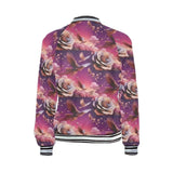 Flowery abstract women's bomber jacket with all-over floral print and ribbed trim — product detail