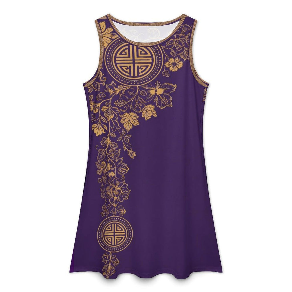 Rich and Rich Purple Feng Shui Sleeveless Women's Dress with Pockets