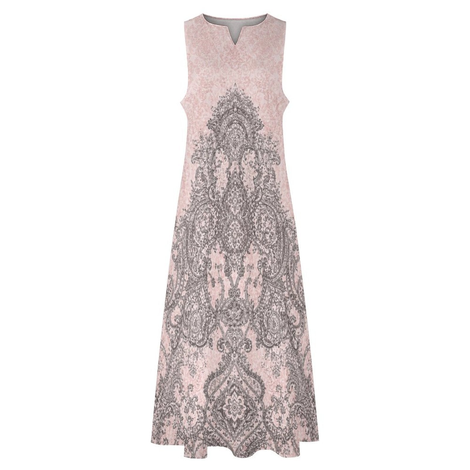 Rich & Rich Blush Baroque Elegance Sleeveless Maxi Dress with Pockets Sleeveless Long Dress (GQ) - Rich and Rich Homeopportunities