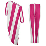 Pink and white striped off-shoulder top paired with matching trousers two-piece outfit — additional view 7