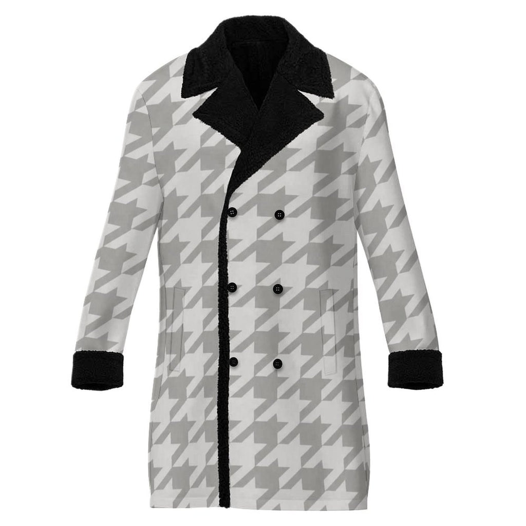 A Rich and Rich White Houndstooth Men's Double Breasted Coat