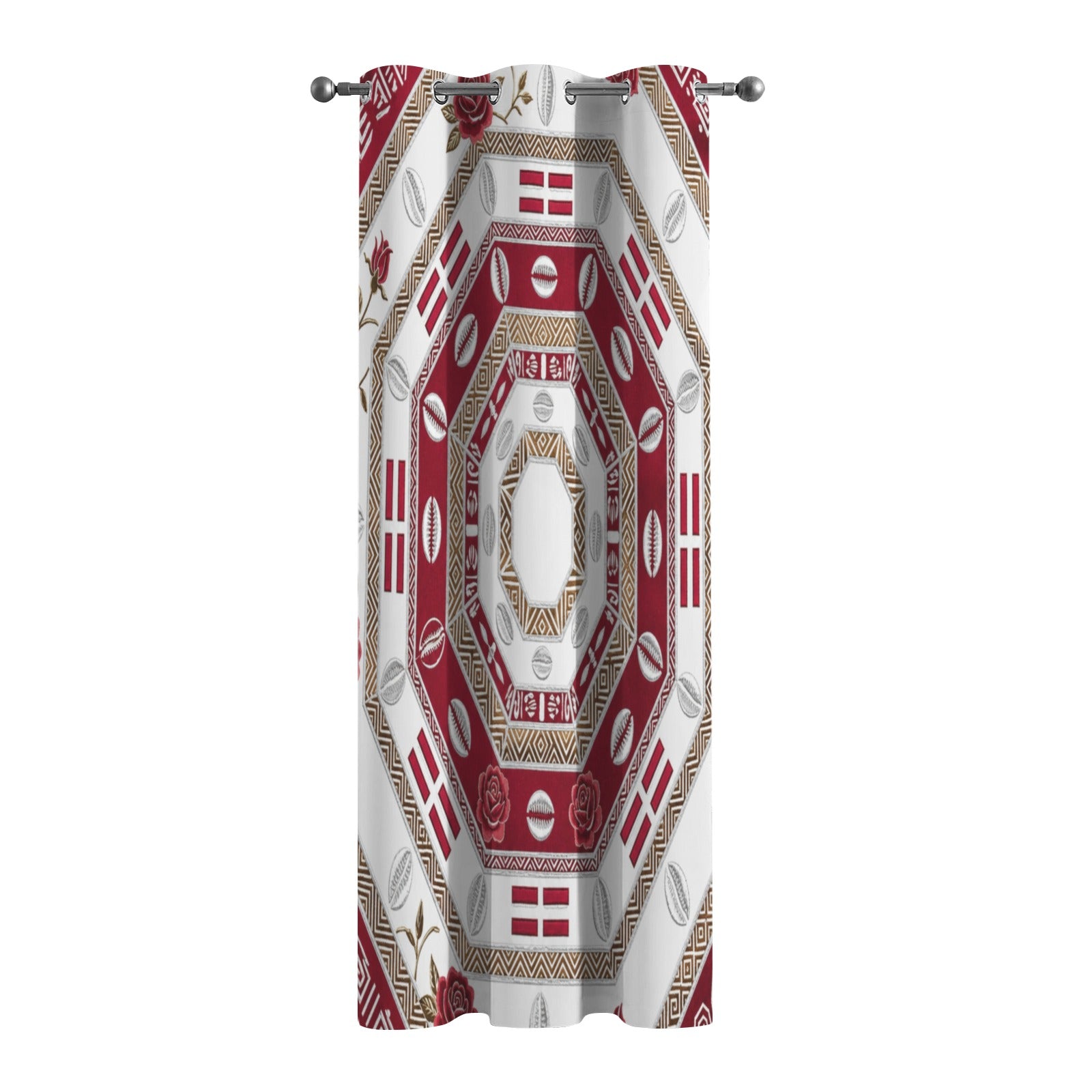 Crimson tribal blackout curtain panel 52 x 84 with metal grommets and bold pattern — alternate view