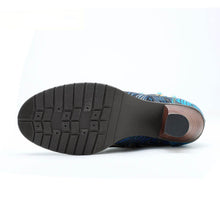 Load image into Gallery viewer, Blue Embossed Leather And Warm Brocade Comfy Ankle Boots
