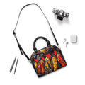 R&RH Vibrant African Art Womens Black Multi Shoulder Handbag with colorful African-inspired patterns