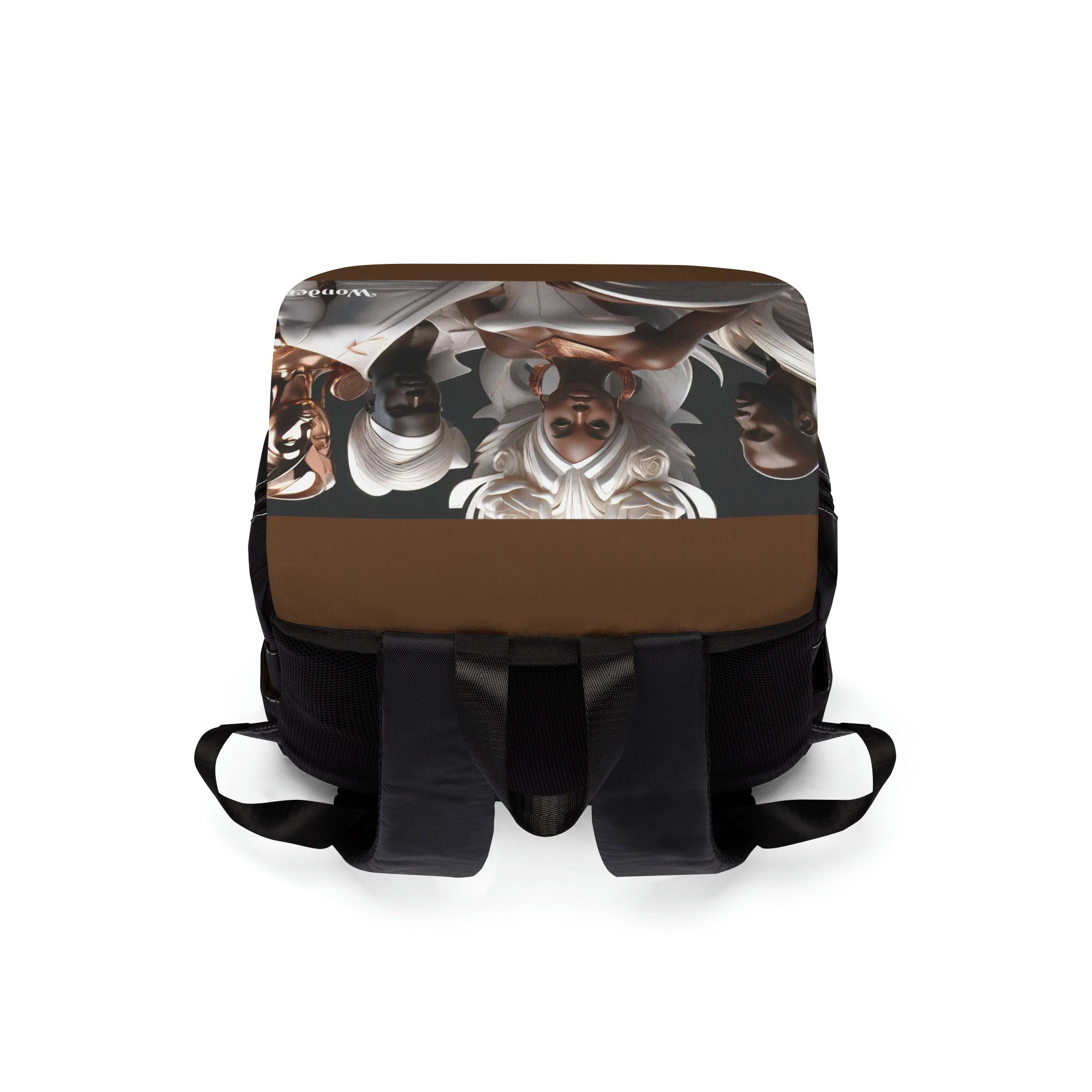 Rich and Rich Unisex African Porcelain Gods Backpack made of black Oxford canvas with front flap and multiple pockets
