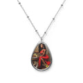 R&RH Elegant Red Oval Necklace with vibrant artwork and glossy finish on a stylish chain