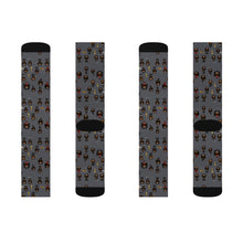 Load image into Gallery viewer, R&amp;RH Grey Caricature Toon Sublimation Socks

