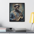 R&RH Saxophone Player vertical gallery wrapped canvas art with walnut frame