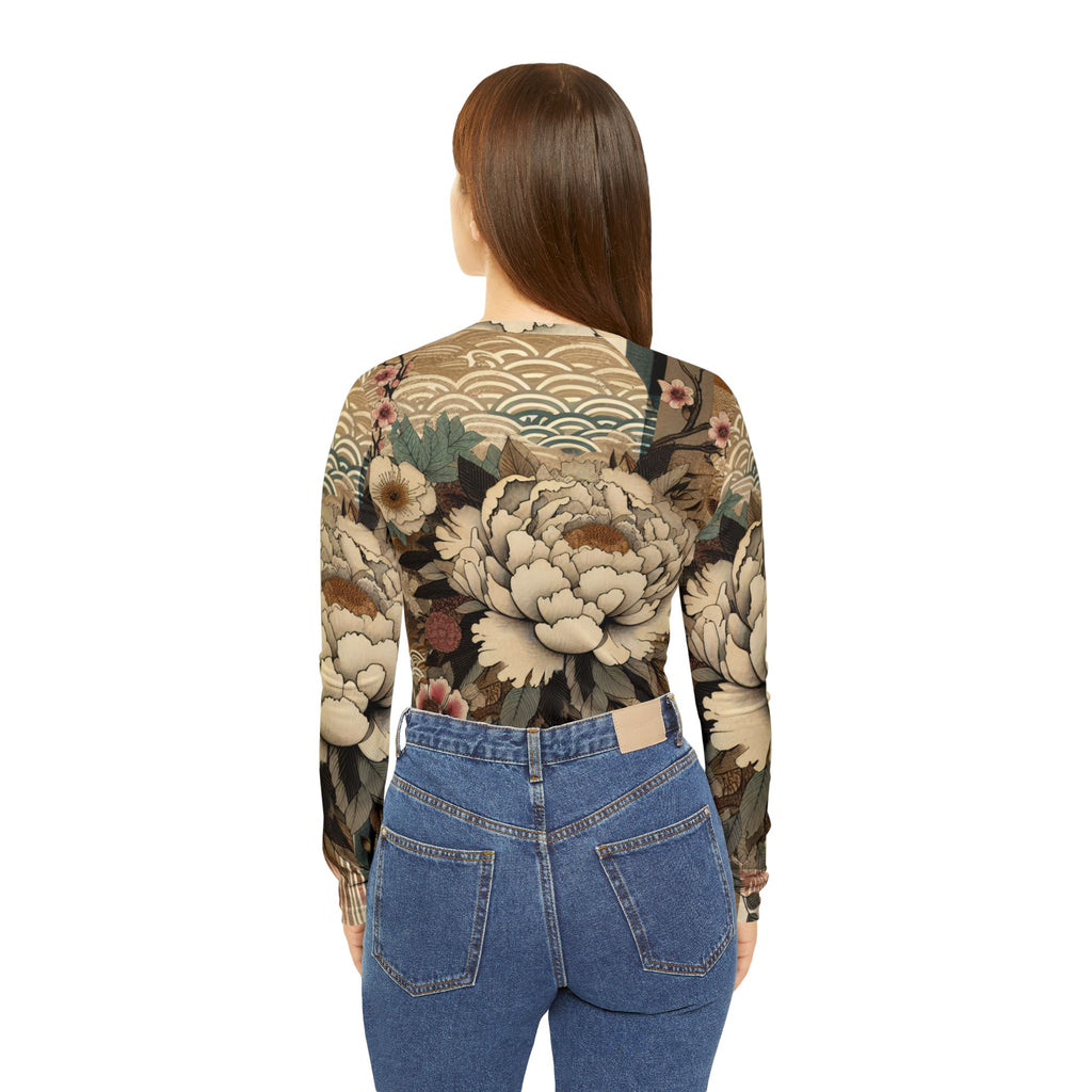 Elegant Floral V-neck Long Sleeve Shirt, Boho Chic Top, Art Tee, Nature-inspired Apparel, Unique Gift for Her