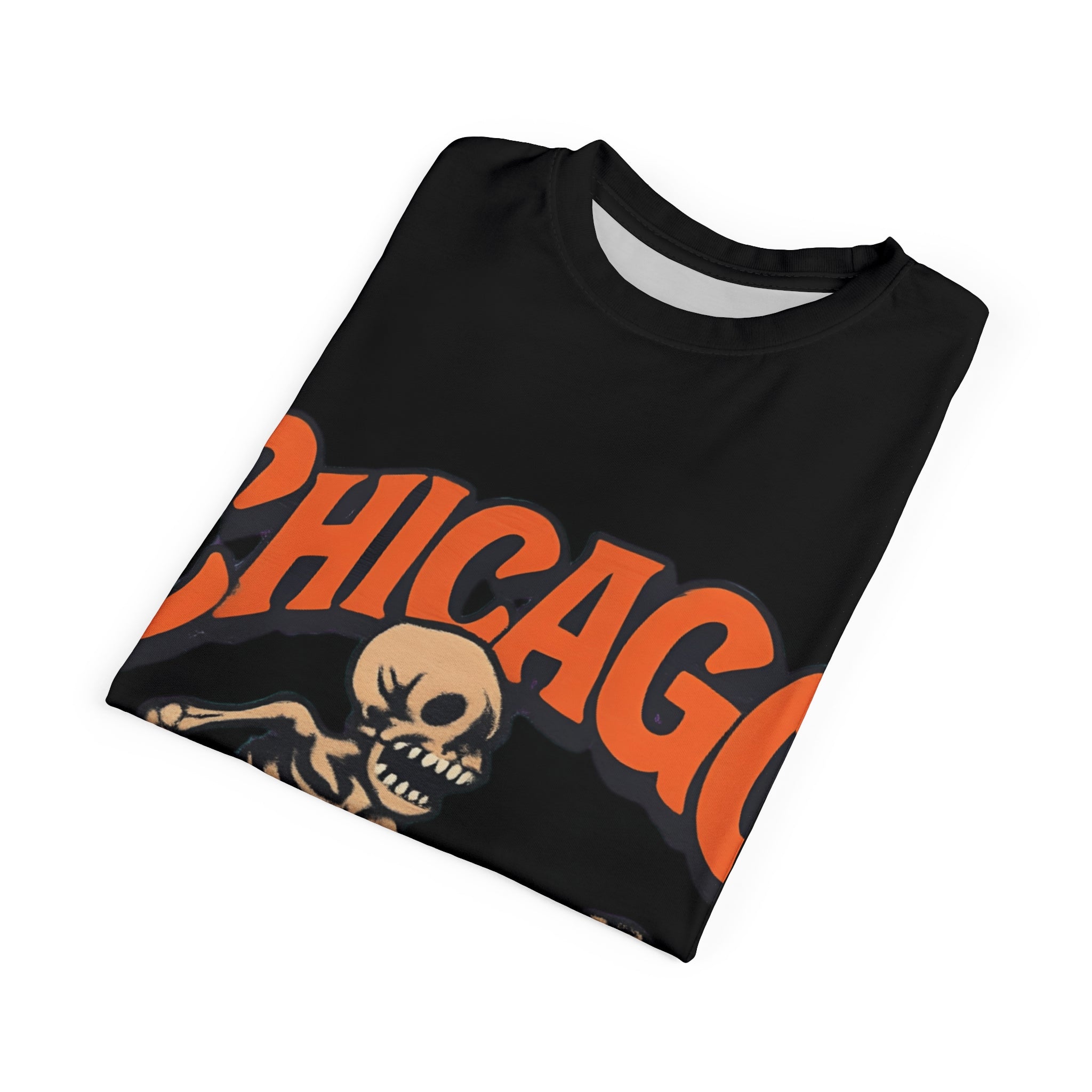 Unisex tee with Chicago skeleton all-over graphic, crew neck and regular fit for festival and streetwear — additional view 10