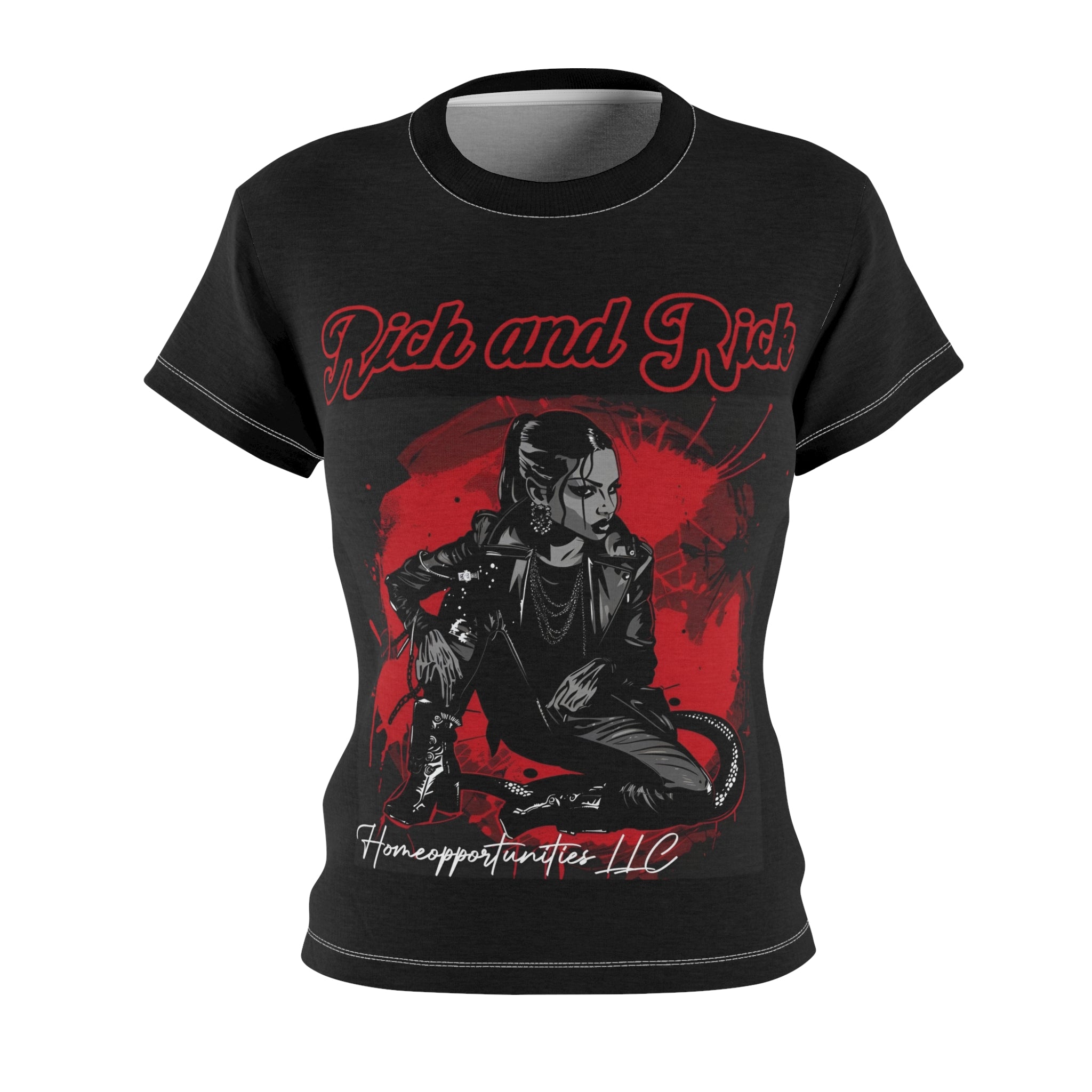 R&RH Luiiloviie Bold Women's Red and Black Tee - 'Rich and Rich' Graphic T-Shirt for Fashion-Forward Individuals