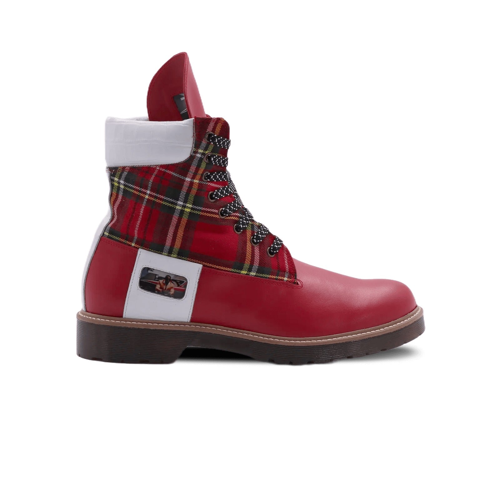 Redd_Man_Series Classic Street Hightop Boot in vibrant red Italian leather by Desiree Sims