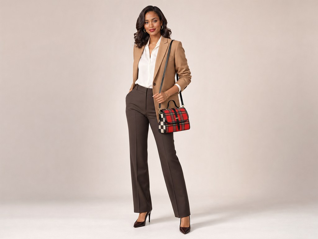 Rich and Rich Chocolate Red Checkered Women's Leather Satchel Bag